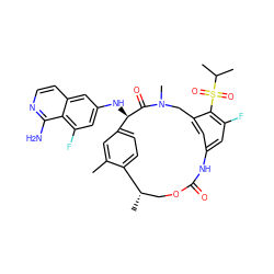 Cc1cc2ccc1[C@@H](C)COC(=O)Nc1cc(F)c(S(=O)(=O)C(C)C)c(c1)CN(C)C(=O)[C@@H]2Nc1cc(F)c2c(N)nccc2c1 ZINC001772642577