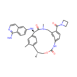 Cc1cc2ccc1[C@@H](C)COC(=O)Nc1ccc(C(=O)N3CCC3)c(c1)CN(C)C(=O)[C@@H]2Nc1ccc2c(N)nccc2c1 ZINC000207261402