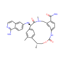 Cc1cc2ccc1[C@@H](C)COC(=O)Nc1ccc(C(N)=O)c(c1)CN(C)C(=O)[C@@H]2Nc1ccc2c(N)nccc2c1 ZINC001772644001