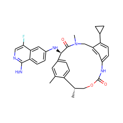 Cc1cc2ccc1[C@@H](C)COC(=O)Nc1ccc(C3CC3)c(c1)CN(C)C(=O)[C@@H]2Nc1ccc2c(N)ncc(F)c2c1 ZINC001772650196