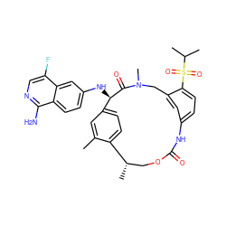 Cc1cc2ccc1[C@@H](C)COC(=O)Nc1ccc(S(=O)(=O)C(C)C)c(c1)CN(C)C(=O)[C@@H]2Nc1ccc2c(N)ncc(F)c2c1 ZINC000207261470