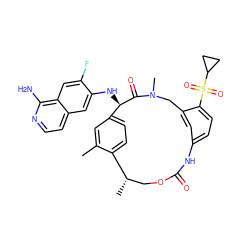 Cc1cc2ccc1[C@@H](C)COC(=O)Nc1ccc(S(=O)(=O)C3CC3)c(c1)CN(C)C(=O)[C@@H]2Nc1cc2ccnc(N)c2cc1F ZINC001772615057