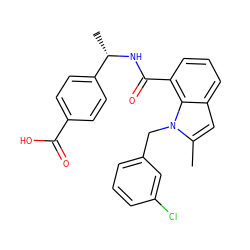 Cc1cc2cccc(C(=O)N[C@@H](C)c3ccc(C(=O)O)cc3)c2n1Cc1cccc(Cl)c1 ZINC000049037448