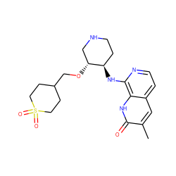 Cc1cc2ccnc(N[C@@H]3CCNC[C@H]3OCC3CCS(=O)(=O)CC3)c2[nH]c1=O ZINC000263620556