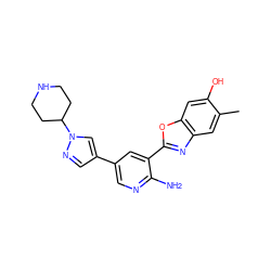 Cc1cc2nc(-c3cc(-c4cnn(C5CCNCC5)c4)cnc3N)oc2cc1O ZINC000084652938