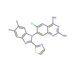 Cc1cc2nc(-c3nccs3)n(-c3cc4nc(N)nc(N)c4cc3Cl)c2cc1C ZINC000068246438