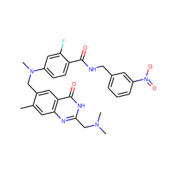 Cc1cc2nc(CN(C)C)[nH]c(=O)c2cc1CN(C)c1ccc(C(=O)NCc2cccc([N+](=O)[O-])c2)c(F)c1 ZINC000027747688