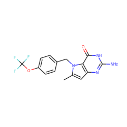 Cc1cc2nc(N)[nH]c(=O)c2n1Cc1ccc(OC(F)(F)F)cc1 ZINC000014974315