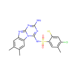 Cc1cc2nc3nc(N)nc(NS(=O)(=O)c4cc(C)c(Cl)cc4S)n3c2cc1C ZINC000001650673