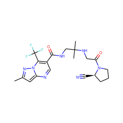 Cc1cc2ncc(C(=O)NCC(C)(C)NCC(=O)N3CCC[C@H]3C#N)c(C(F)(F)F)n2n1 ZINC000073199446