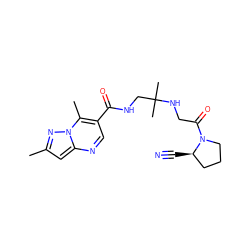 Cc1cc2ncc(C(=O)NCC(C)(C)NCC(=O)N3CCC[C@H]3C#N)c(C)n2n1 ZINC000003963208