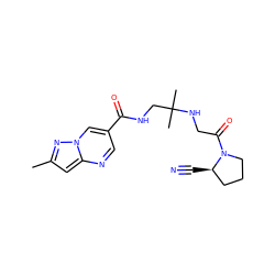 Cc1cc2ncc(C(=O)NCC(C)(C)NCC(=O)N3CCC[C@H]3C#N)cn2n1 ZINC000070647144