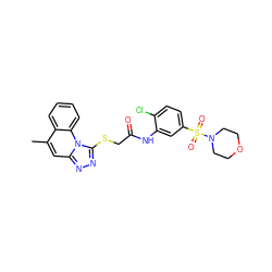 Cc1cc2nnc(SCC(=O)Nc3cc(S(=O)(=O)N4CCOCC4)ccc3Cl)n2c2ccccc12 ZINC000008684424