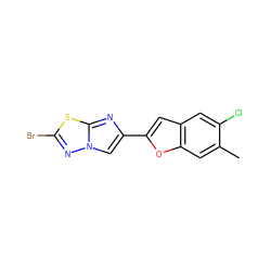 Cc1cc2oc(-c3cn4nc(Br)sc4n3)cc2cc1Cl ZINC000653763893