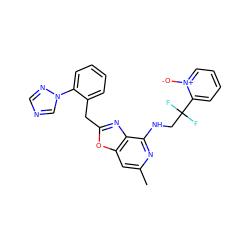 Cc1cc2oc(Cc3ccccc3-n3cncn3)nc2c(NCC(F)(F)c2cccc[n+]2[O-])n1 ZINC000028526860