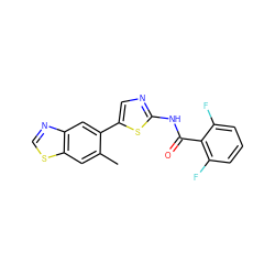 Cc1cc2scnc2cc1-c1cnc(NC(=O)c2c(F)cccc2F)s1 ZINC000142577001