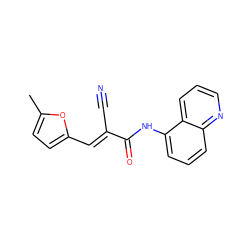 Cc1ccc(/C=C(\C#N)C(=O)Nc2cccc3ncccc23)o1 ZINC000003312152