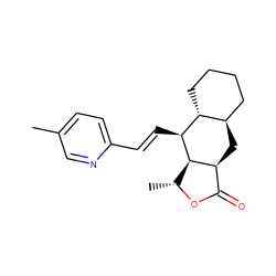 Cc1ccc(/C=C/[C@@H]2[C@@H]3[C@@H](C)OC(=O)[C@@H]3C[C@@H]3CCCC[C@H]32)nc1 ZINC000013673118