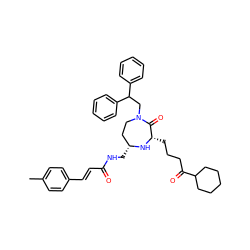 Cc1ccc(/C=C/C(=O)NC[C@@H]2CCN(CC(c3ccccc3)c3ccccc3)C(=O)[C@H](CCCC(=O)C3CCCCC3)N2)cc1 ZINC001772629541