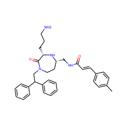 Cc1ccc(/C=C/C(=O)NC[C@@H]2CCN(CC(c3ccccc3)c3ccccc3)C(=O)[C@H](CCCN)N2)cc1 ZINC000118685045