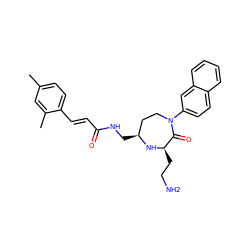 Cc1ccc(/C=C/C(=O)NC[C@H]2CCN(c3ccc4ccccc4c3)C(=O)[C@@H](CCN)N2)c(C)c1 ZINC001772611401