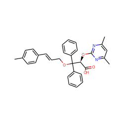 Cc1ccc(/C=C/COC(c2ccccc2)(c2ccccc2)[C@@H](Oc2nc(C)cc(C)n2)C(=O)O)cc1 ZINC000013799581