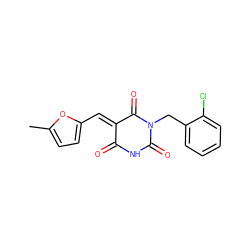 Cc1ccc(/C=C2\C(=O)NC(=O)N(Cc3ccccc3Cl)C2=O)o1 ZINC000002829932