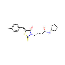 Cc1ccc(/C=C2\SC(=S)N(CCCC(=O)NC3CCCC3)C2=O)cc1 ZINC000013786083