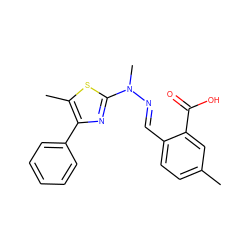 Cc1ccc(/C=N/N(C)c2nc(-c3ccccc3)c(C)s2)c(C(=O)O)c1 ZINC001772593082