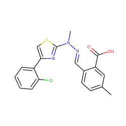 Cc1ccc(/C=N/N(C)c2nc(-c3ccccc3Cl)cs2)c(C(=O)O)c1 ZINC001772582933