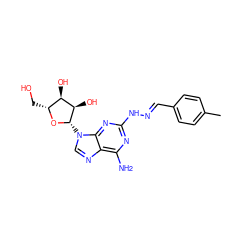 Cc1ccc(/C=N/Nc2nc(N)c3ncn([C@@H]4O[C@H](CO)[C@@H](O)[C@H]4O)c3n2)cc1 ZINC000012405494