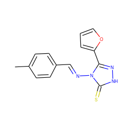 Cc1ccc(/C=N/n2c(-c3ccco3)n[nH]c2=S)cc1 ZINC000001254221