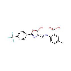 Cc1ccc(/N=C/c2nc(-c3ccc(C(F)(F)F)cc3)oc2O)c(C(=O)O)c1 ZINC000013588219