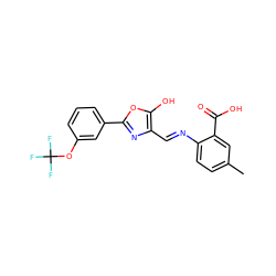 Cc1ccc(/N=C/c2nc(-c3cccc(OC(F)(F)F)c3)oc2O)c(C(=O)O)c1 ZINC000012421504