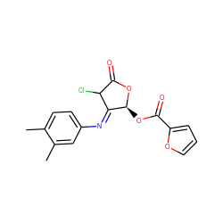 Cc1ccc(/N=C2\C(Cl)C(=O)O[C@H]2OC(=O)c2ccco2)cc1C ZINC000101555634