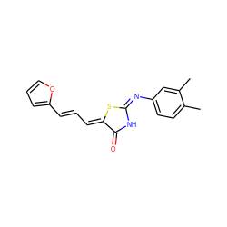 Cc1ccc(/N=C2\NC(=O)/C(=C/C=C/c3ccco3)S2)cc1C ZINC000013806195