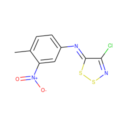 Cc1ccc(/N=c2\ssnc2Cl)cc1[N+](=O)[O-] ZINC000012462432