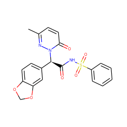 Cc1ccc(=O)n([C@@H](C(=O)NS(=O)(=O)c2ccccc2)c2ccc3c(c2)OCO3)n1 ZINC000026721327