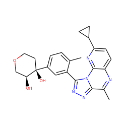 Cc1ccc([C@@]2(O)CCOC[C@@H]2O)cc1-c1nnc2c(C)nc3ccc(C4CC4)nc3n12 ZINC000145748417