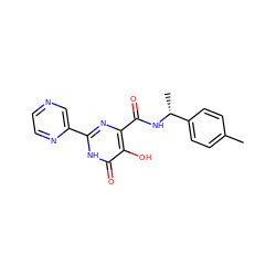 Cc1ccc([C@@H](C)NC(=O)c2nc(-c3cnccn3)[nH]c(=O)c2O)cc1 ZINC000084708333