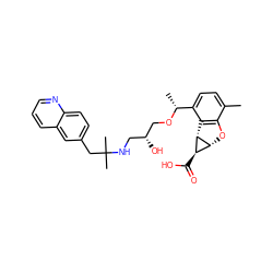 Cc1ccc([C@@H](C)OC[C@H](O)CNC(C)(C)Cc2ccc3ncccc3c2)c2c1O[C@@H]1[C@@H](C(=O)O)[C@H]21 ZINC000653823120