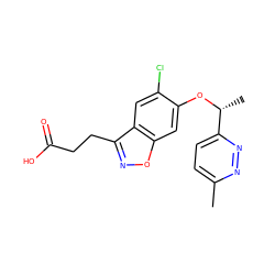 Cc1ccc([C@@H](C)Oc2cc3onc(CCC(=O)O)c3cc2Cl)nn1 ZINC001772582269