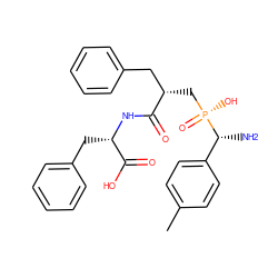 Cc1ccc([C@@H](N)[P@](=O)(O)C[C@@H](Cc2ccccc2)C(=O)N[C@@H](Cc2ccccc2)C(=O)O)cc1 ZINC000013807056