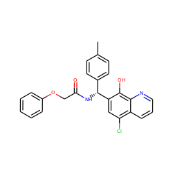 Cc1ccc([C@@H](NC(=O)COc2ccccc2)c2cc(Cl)c3cccnc3c2O)cc1 ZINC000015821823