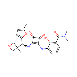 Cc1ccc([C@@H](Nc2c(Nc3cccc(C(=O)N(C)C)c3O)c(=O)c2=O)C2(C)COC2)o1 ZINC000207367300