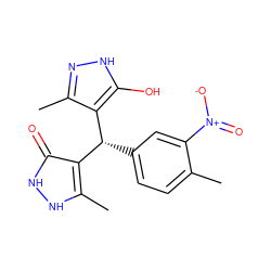 Cc1ccc([C@@H](c2c(C)n[nH]c2O)c2c(C)[nH][nH]c2=O)cc1[N+](=O)[O-] ZINC000004600304