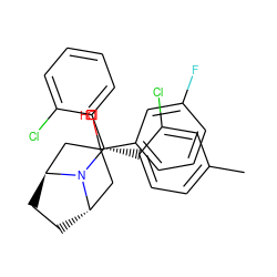 Cc1ccc([C@@H](c2ccccc2Cl)N2[C@H]3CC[C@H]2CC(O)(c2cccc(F)c2)C3)c(Cl)c1 ZINC000253798457