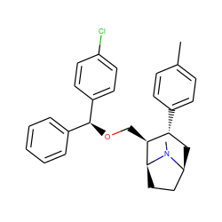 Cc1ccc([C@@H]2C[C@H]3CC[C@@H]([C@H]2CO[C@@H](c2ccccc2)c2ccc(Cl)cc2)N3C)cc1 ZINC000036270782