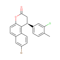 Cc1ccc([C@@H]2CC(=O)Oc3ccc4cc(Br)ccc4c32)cc1Cl ZINC000029135973