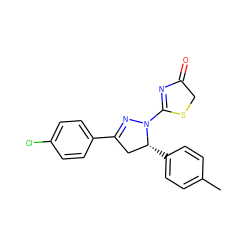 Cc1ccc([C@@H]2CC(c3ccc(Cl)cc3)=NN2C2=NC(=O)CS2)cc1 ZINC000073279432